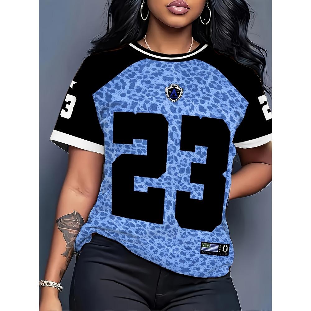 Contrast Color Sweet and Cool Sports Style Short-sleeved T-shirt with Digital Printing Casual Fashion Women's Top