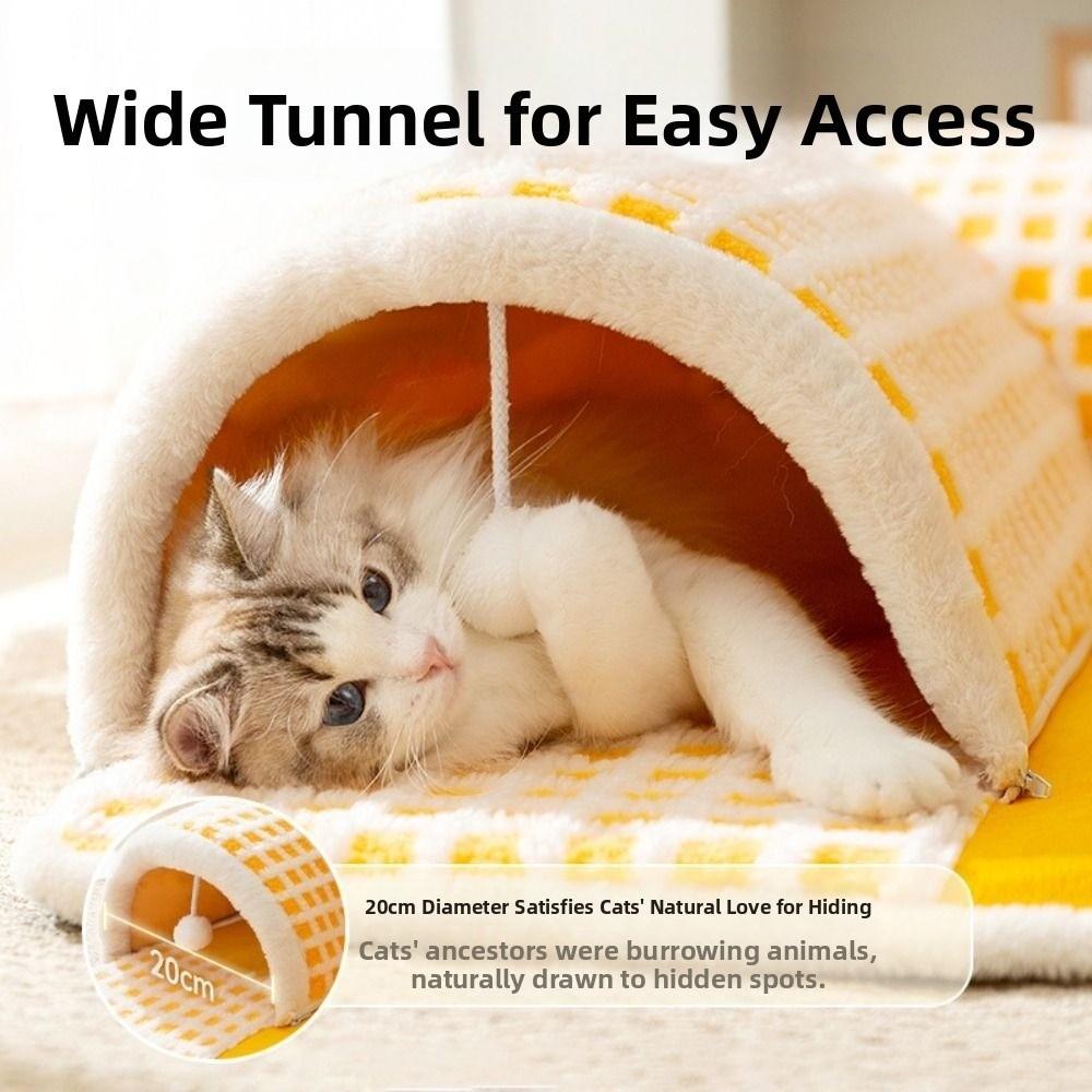 2in1 Cat Tunnel Toy Cartoon Pet Hideaway Tunnel Cat Mat Pet Nest  Play and Sleep