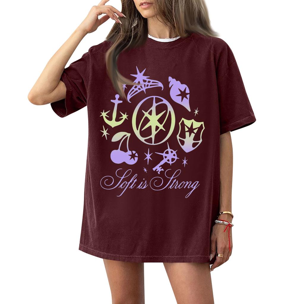 Dam T-shirt med tryck och rund hals och korta ärmar