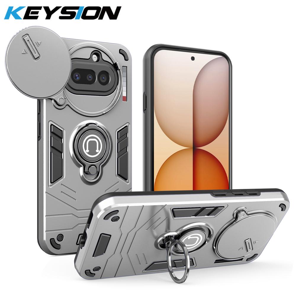 

KEYSION Shockproof Armor Case for Nothing Phone 4A Slide Camera Lens Protection Ring Stand Phone Back Cover for Nothing Phone 4A for Nothing Phone 4A сірий