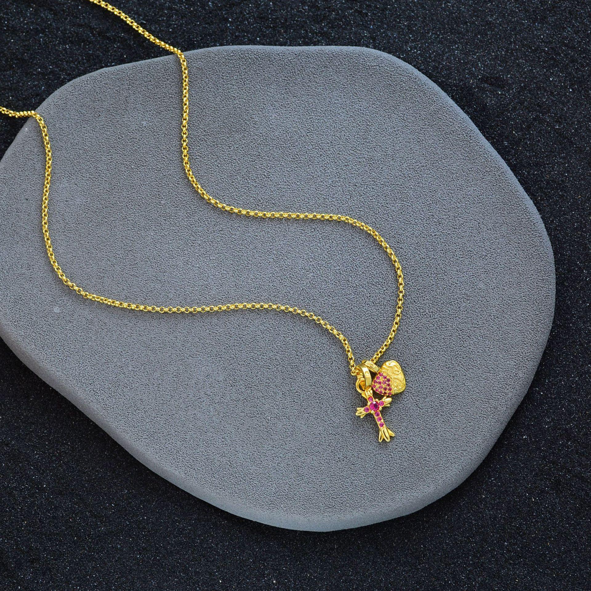 Pink Diamond Zircon Cross Necklace Women S High Sense Light Luxury Love Pendant Collarbone Chain