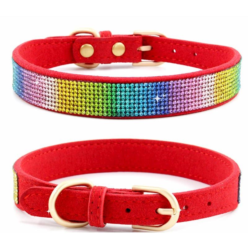 Pet collar point drill rhinestone neck ring microfiber medium and small dog cat collar leash walking dog leash set