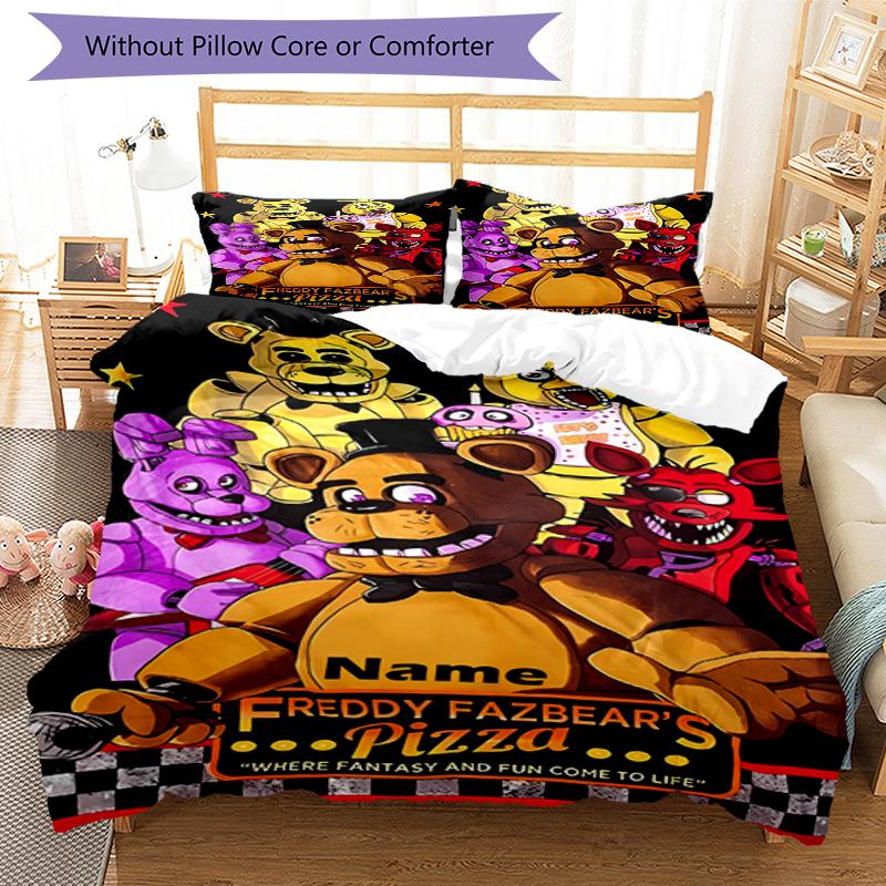 3pcs Custom Name Five Nights At Freddy's Bedding Set Duvet Cover Closure Includes 1 Duvet Cover & 2 Pillowcases, Soft and Comfortable for All Seasons.