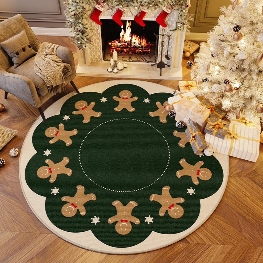

Christmas Tree in Bedroom Decoration Home Rugs Festive Party Christmas Carpet Anti-Slip Round for Living Room and Bedroom Mats 80x80cm