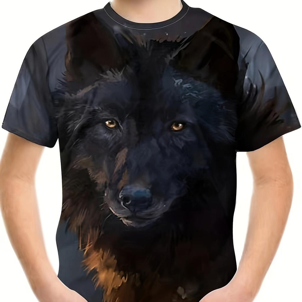 Summer Round Neck 3D Printed Wolf Pattern Top Fashionable Casual Cool Short Sleeved Children's Boy T-shirts