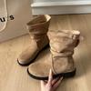 Brown Short Boots Women's Pleated Pile Boots 2025 New Autumn Flat-bottomed Merard Birkenstocks Western Cowboy Boots