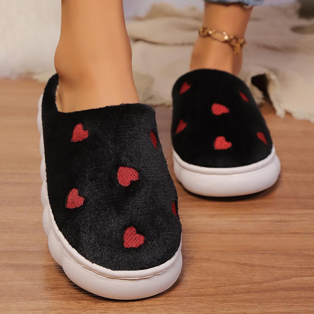 Fashion Heart-shaped Indoor Slippers Non-slip Plush Slippers Warm Plush Slip-on Home Shoes Comfortable and Casual Flat Soles