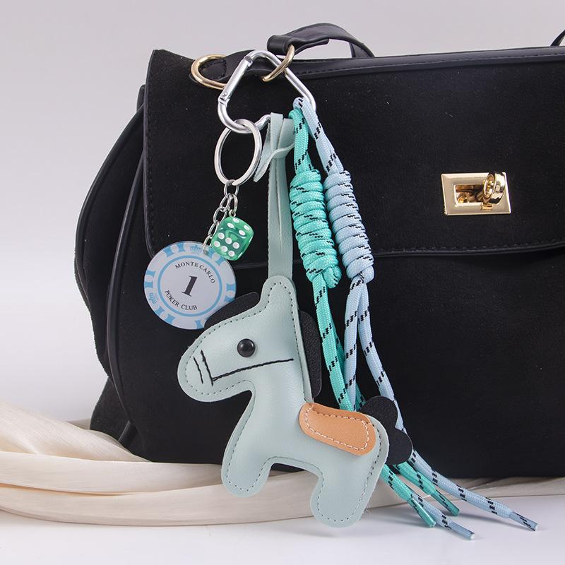 1 Stück Leder Pony Schlüsselanhänger Geflochtenes Seil Rucksack Anhänger für Handy Tasche Hängendes Zubehör DIY Dekoration