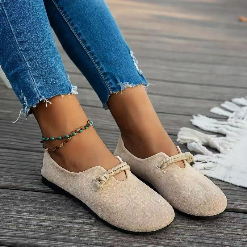 Large Size Suede Round Head Shallow Mouth Flat Sole Single Shoes Women's Spring New Models Not Tired Feet Casual Doudou Shoes