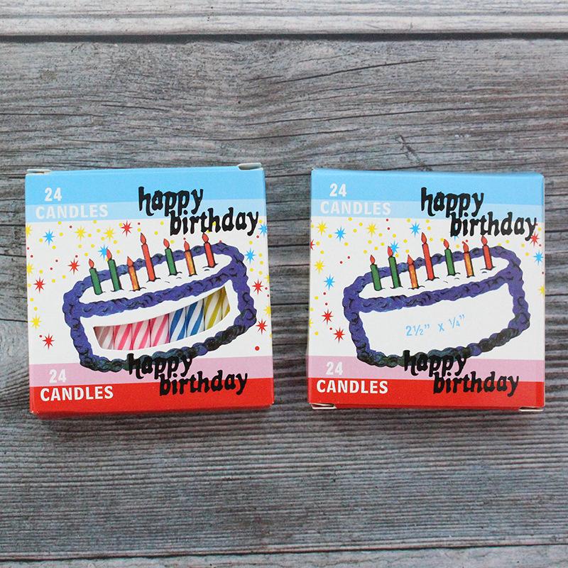 New Product Boxed 24 Threaded Birthday Cake Small Candles Colorful Striped Party Decoration Candles Without Base