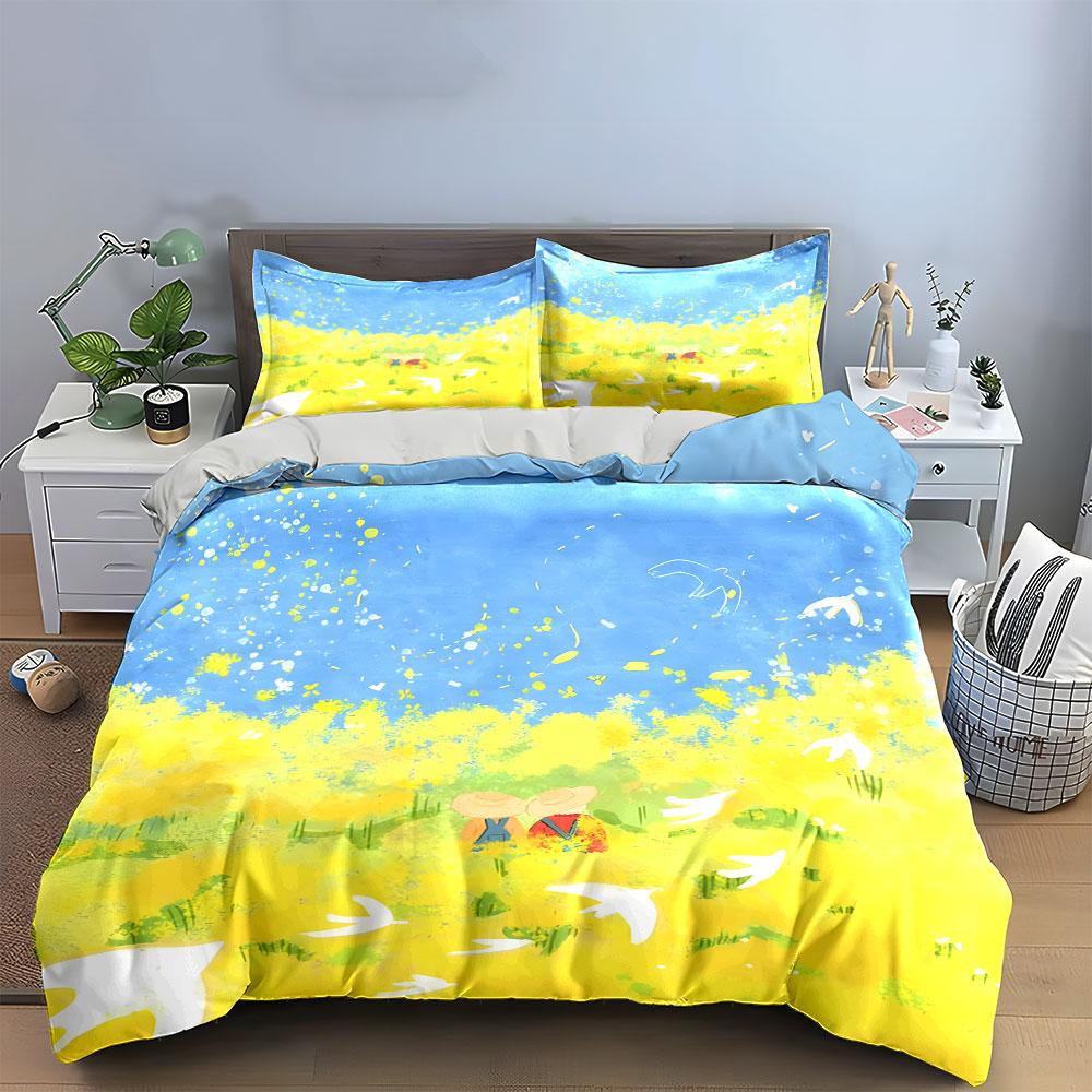 Spring Field Decorative Set Bedding Set with 1 Duvet Cover 2 Pillowcases Single Double King Queen, Gift