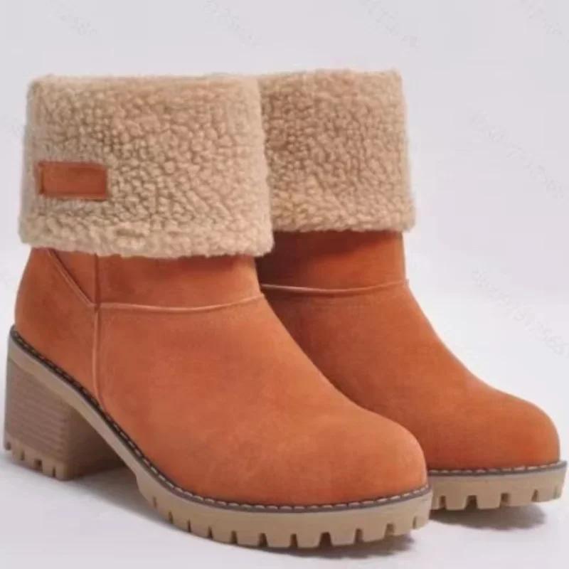 

Осенняя женская мода Повседневные удобные Плюс бархат Теплые Квадратный каблук Круглый носок Однотонные женские ботильоны 38 оранжевый