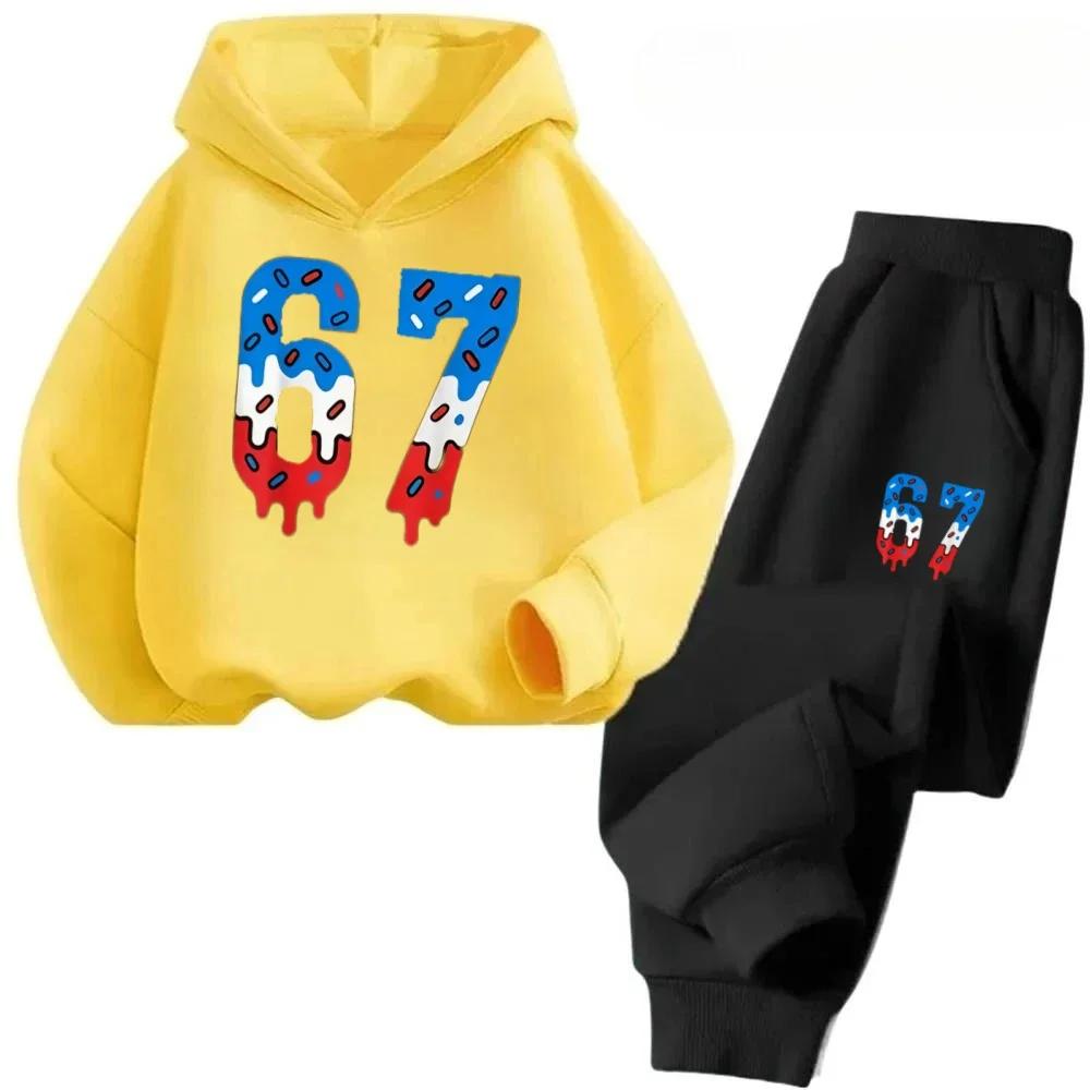 67 Chic Children's Hoodies Set Korean Streetwear Block Tracksuit Fashion Comfortable Kids Sweatshirt 2 Pcs Sets Pant Suit