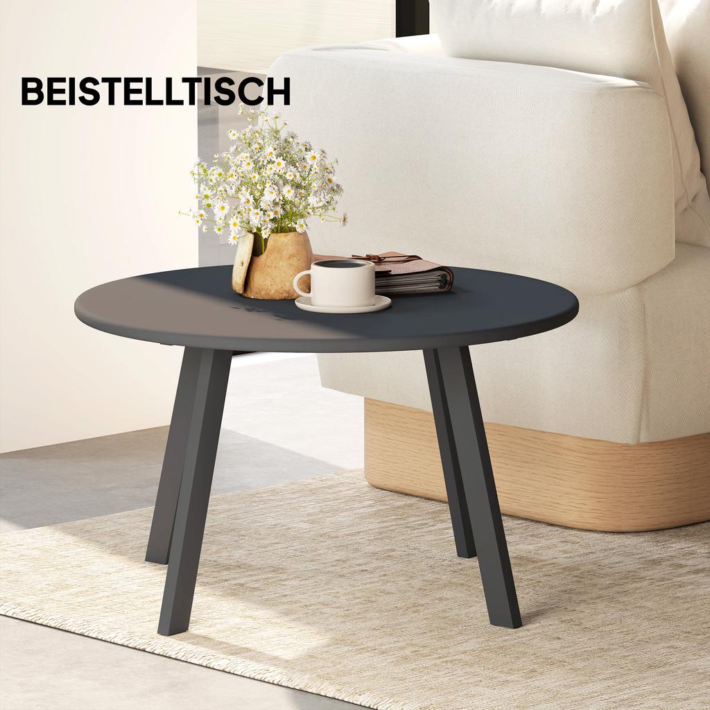 70cm Round Coffee Table, Outdoor Garden Table with Non-Slip Foot Pads and Metal Frame for Garden.Terrace. Balcony. Living Room. Black