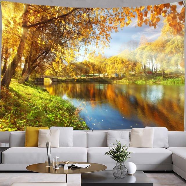 

Осенний лесной гобелен, настенный лиственный пейзаж, эстетический декор комнаты, психоделический богемный пейзаж, украшение для дома и спальни 95x73cm