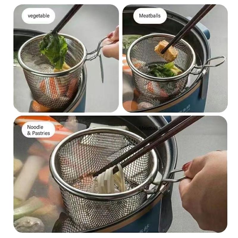 2Pcs 304Stainless Steel Colander Strainer with Metal Hook Strainer Basket Suitable for Draining Hot Pots Ingredient