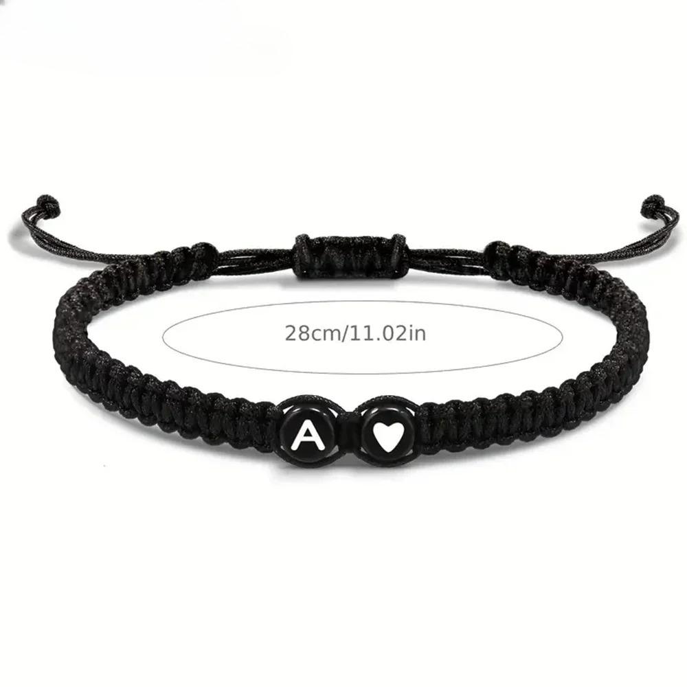26 Letters Initial Heart Charms Bracelets Handmade Adjustable A-Z Name Braided Bracelets For Women Men Friendship Jewelry Gifts