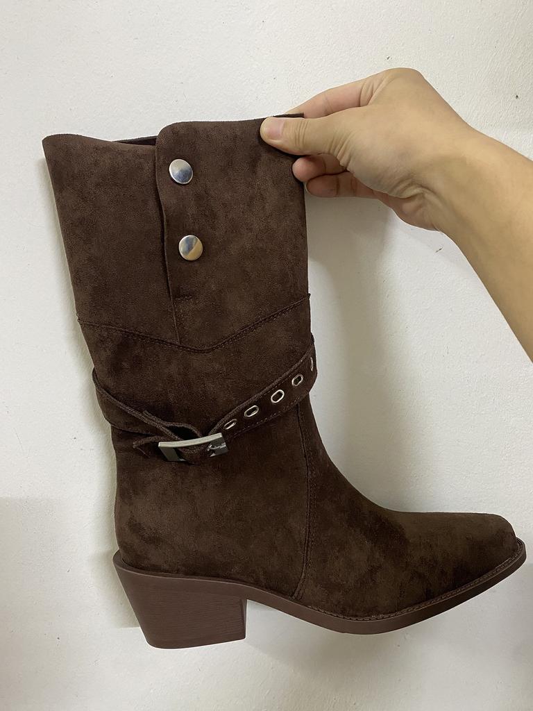 Cowhide Edition~ Belt Buckle Two Wear Knight Boots 2025 New Medium Boots Desert Western Cowboy Boots Stacking Boots