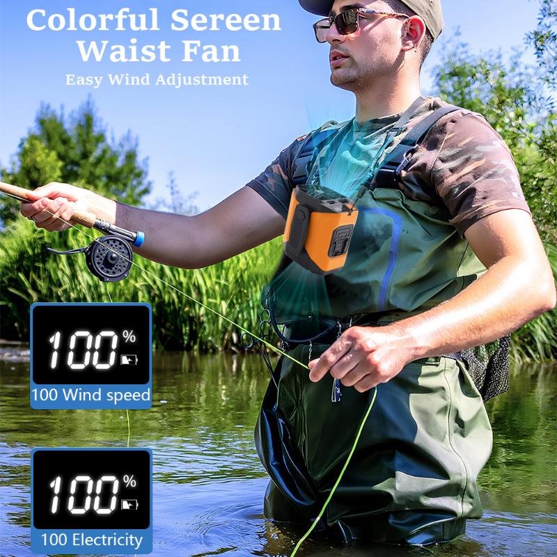 New 10000mAh Waist Fan with Power Bank & Flashlight - High Speed Portable Fan USB Rechargeable for Hiking Running Outdoor