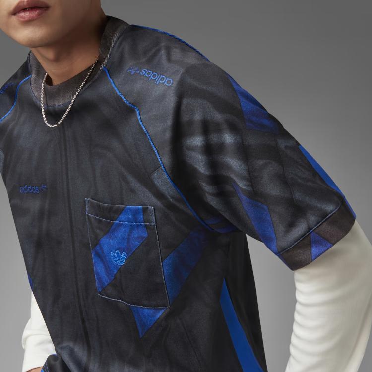 adidas Originals Color Block Logo Print Rundhals Kurzarm T-Shirt Herren Tops Blau Schwarz HD4832