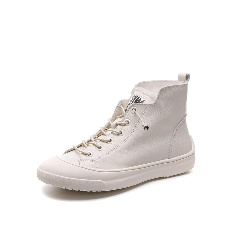2025 spring and autumn new first-layer cowhide breathable high-top women's shoes Korean version fashion thick-soled one-pedal round-headed short boots