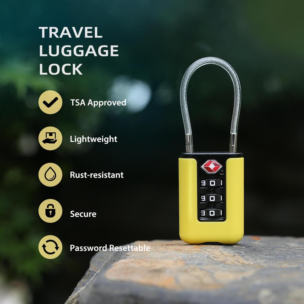 Portable TSA Zinc Alloy Combination Lock with Steel Cable for Luggage