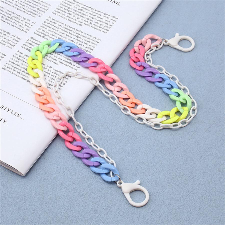 Bohemian Rainbow Resin Chain Keychains Men Women Hip Hop Waist Chain Multicolor Acrylic Flower Pants Trousers Chain Punk Jewelry