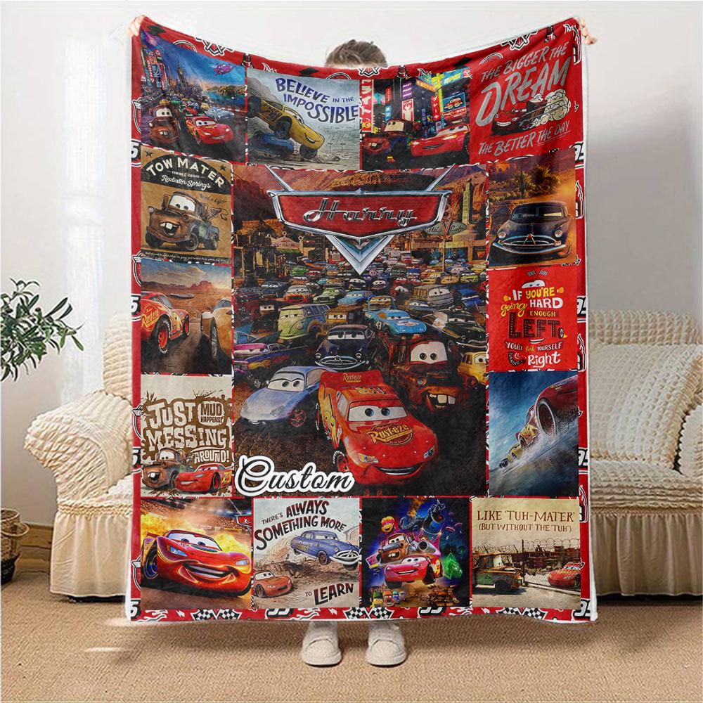 Custom Name Cars Movie Quotes Collage blanket for Couch & Bed, Plush Cozy Fuzzy Blanket Super Soft & Warm Blankets for Fall and Winter. 0908219