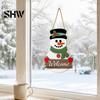 Rustic Christmas Home Accents 2D Wooden Welcome Hanging Sign, Cartoon Santa Snowman Tree Winter Seasonal Ornament Door Hanger with Rope, Xmas