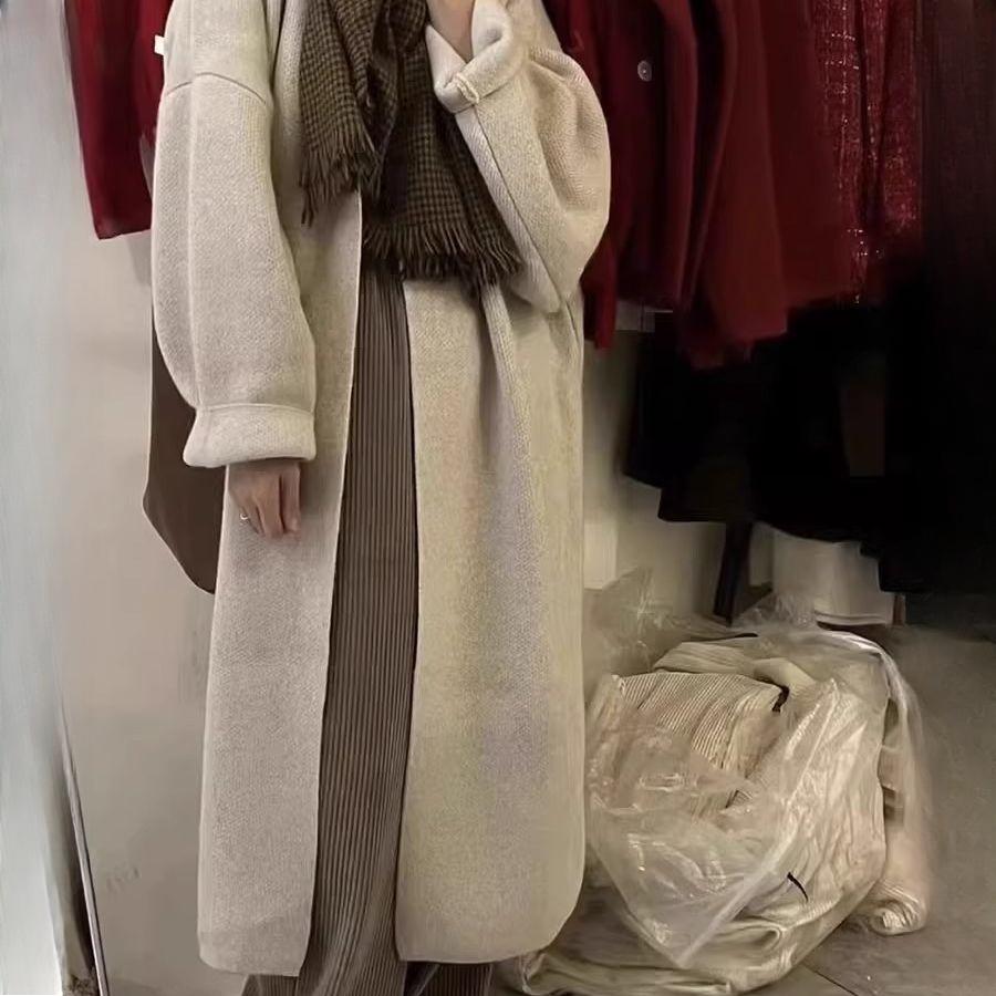 Over-the-Knee Long Length Lazy Style Knitted Cardigan for Autumn Winter Loose Thickened High-End Knitted Outer Wear