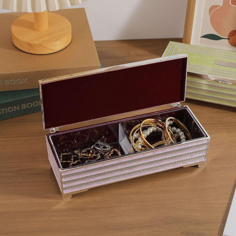 Long Rectangle Enamel Jewelry Box With Rhinestones Feet Luxury Desktop Decor Craft