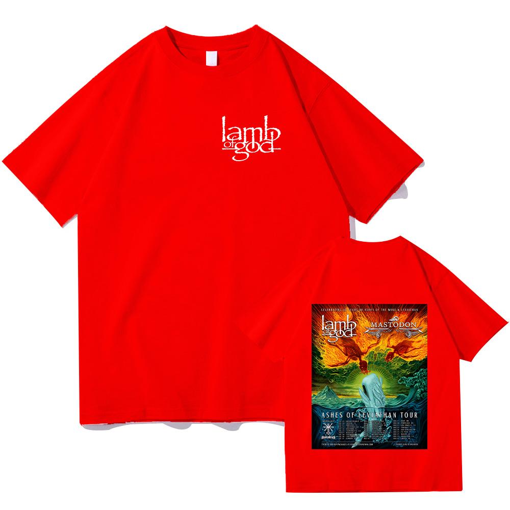 

Футболки Lamb of God и Mastodonmusic Тур Ashes of Leviathan Графические принты Топы Высококачественные хлопковые футболки Свободные футболки унисекс XXL красный