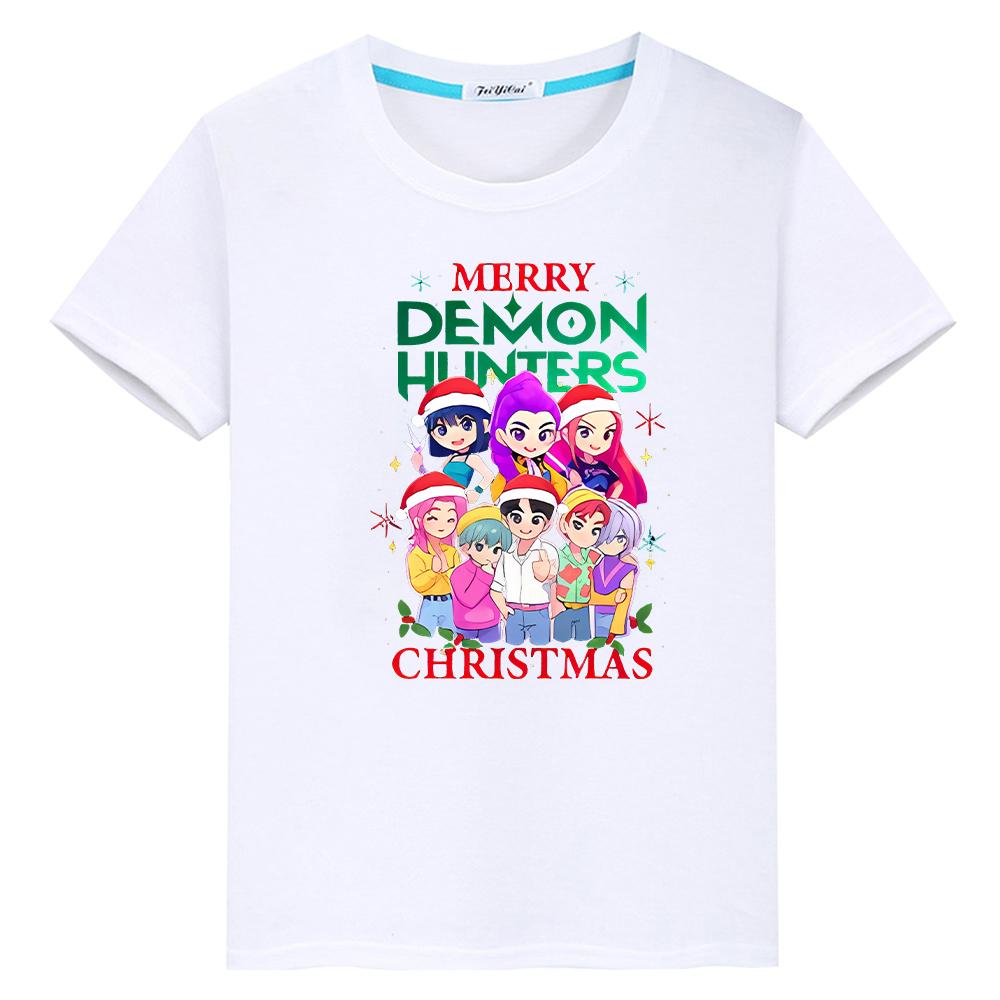 

kpop demon hunters Saja Boys Print t shirt for kids boy 10year 100%Cotton anime Short Christma Tees Cute Tops y2k girls clothes 100 белый