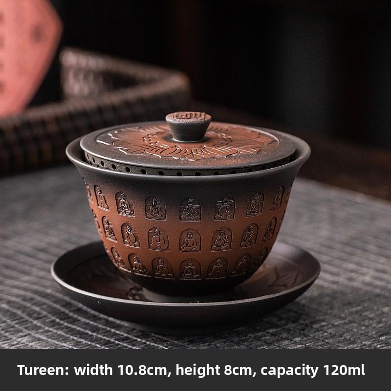 Clay Purple Pottery Gaiwan Ceramic Handmade Household Kung Fu Tea Set Tea Bowl Tea Cup Tea Maker Tea Ceremony