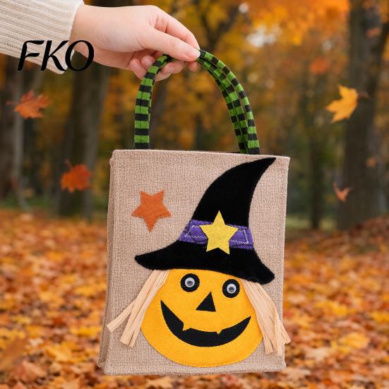 Halloween Candy Bags Trick or Treat Bags, Kids Non Woven Pumpkin Ghost Reinforced Handle Tote, Reusable Goodie Spooky Party Favor Gift