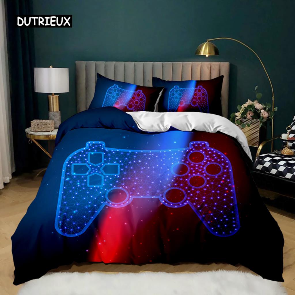 Gamepad Duvet Cover Set Microfiber Games Twin Bedding Set Boys Player Gaming Videogame Controller American Style Comforter Cover