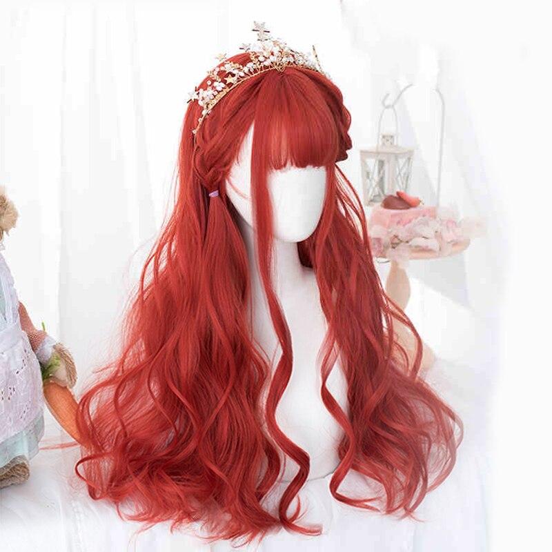 Halloween Long Curly Hair Lolita Wig Women's Synthetic Hair Heat-Resistant Fiber Red Blond Black Blue Pink Wig Cosplay LUPU