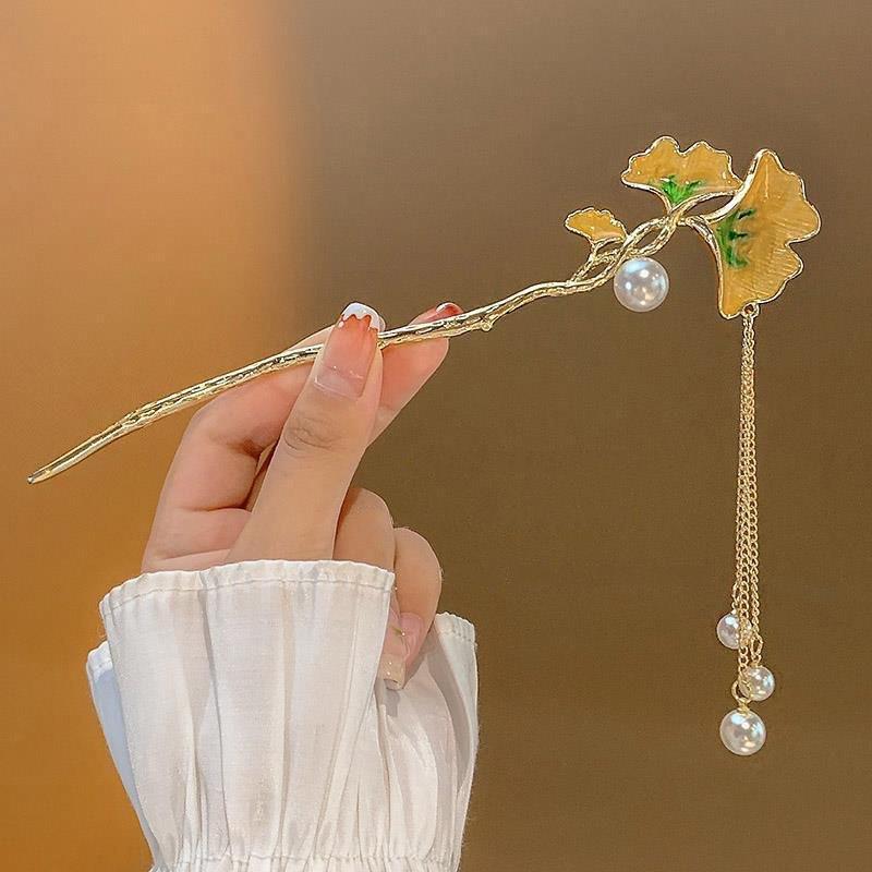 Klassischer Haarstab Pfirsichblütenhaar Essstäbchen Vergoldet Zinken Hochsteckfrisur Chignon Haarnadel Für Frauen Chinesische Hanfu Haarschmuck