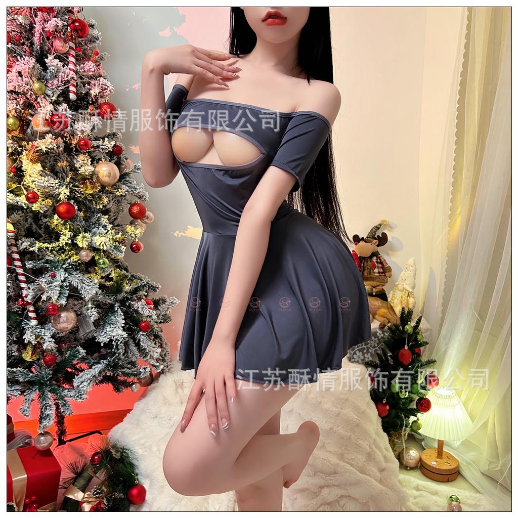 Sexy Lingerie Sexy Hollow Uniform Temptation Free One-word Shoulder Nightgown Hot Pure Desire Suit