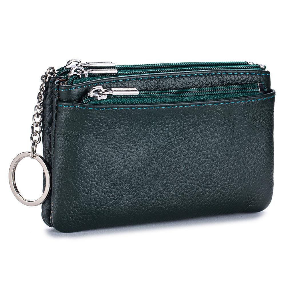 New first-layer cowhide simple women's zipper change bag three zippers large-capacity storage bag coin bag