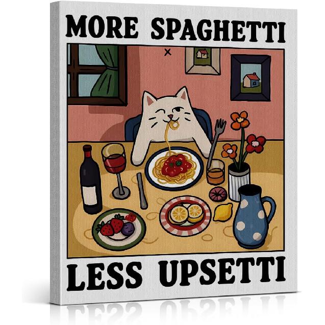 Coffee Cat Kitchen Canvas Wall Art More Espresso Less Depresso Black Cat Poster Print Wall Decor Cats Coffee Painting for Home Kitchen Dining Room