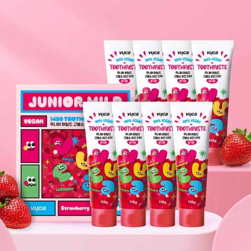VUCA Junior Mild High-Fluoride Vegan Toothpaste Strawberry Flavor 110g Pack of 8 110g 8 pieces