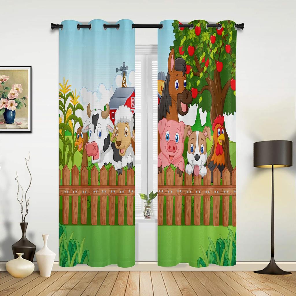 Farm Rooster Chicken Retro Illustration Window Curtains Home Decor Living Room Curtains Kid's Room Cortinas For Kitchen Bedroom