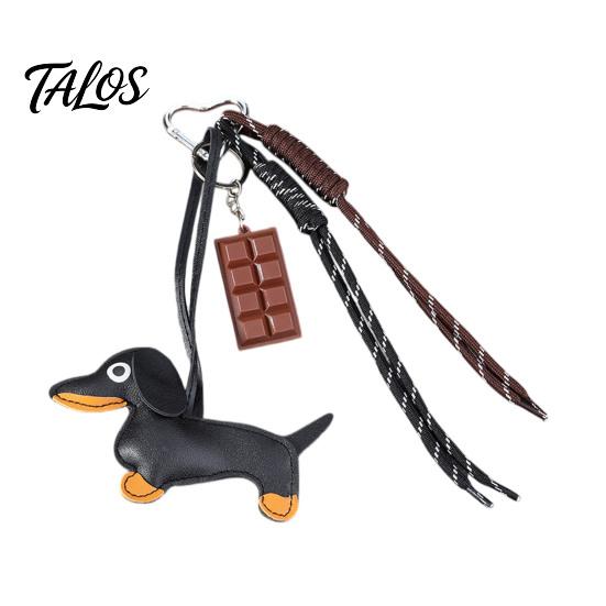 Handbag Decorative Pendant Faux Leather Dachshund Keychain Pendant, Cartoon Dog Hanging Keyring Decor with Braided Rope, Accessories Metal Carabiner