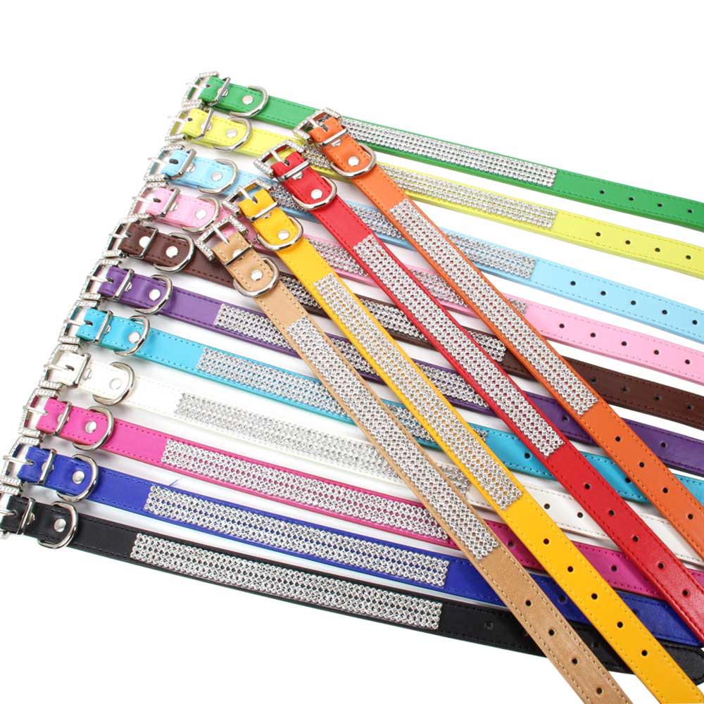 Shiny Leather Cat & Dog Collars with Diamond Candy Colors, Multi-Size Options