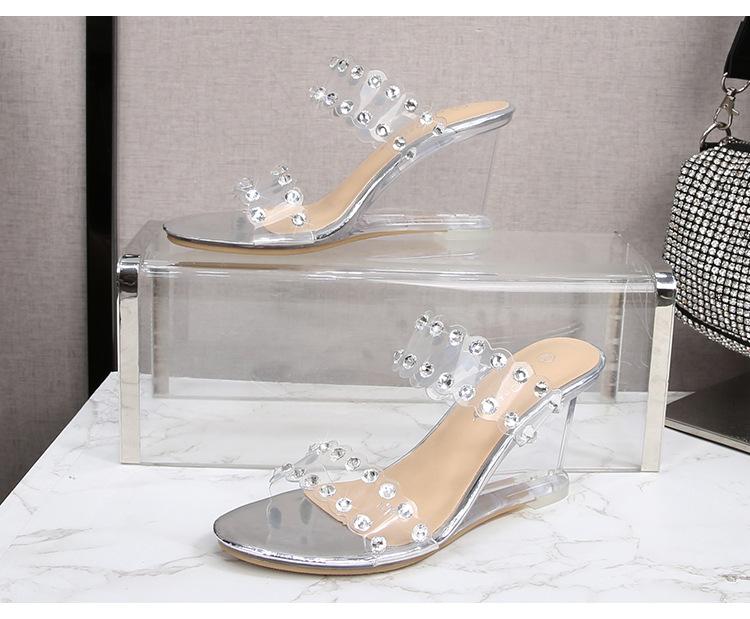 Strass Sandalen Damen Sommer Neue Sexy Kristall Transparente Schuhe mit hohen Absätzen Keilabsatz 1098 Serie 6cm LFD