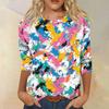 Women's Fashion Casual Seven Sleeve Printed Round Neck T-Shirt Top