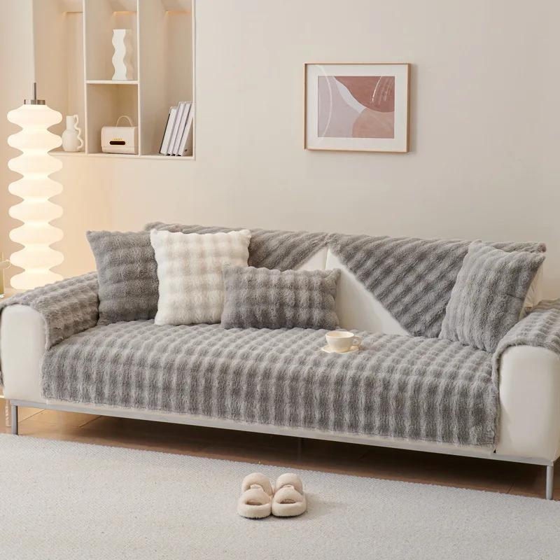 

Thicken Sofa Covers Rabbit Plush Sofa Towels Universal Sofa Mat for Living Room Non-slip Soild Color Couch Slipcover Home Decor 70x70cm 1pcs