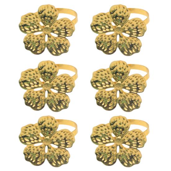 6 Pcs Flower Napkin Rings Metal Napkin Holders Silver Golden Flower Napkin Rings with Textured Petals for Dinner Table Wedding Party