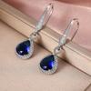 Elegant Dangle Earring for Women High Quality Silver Color Inlaid Blue Water Drop Shape Cubic Zirconia Classic Jewelry